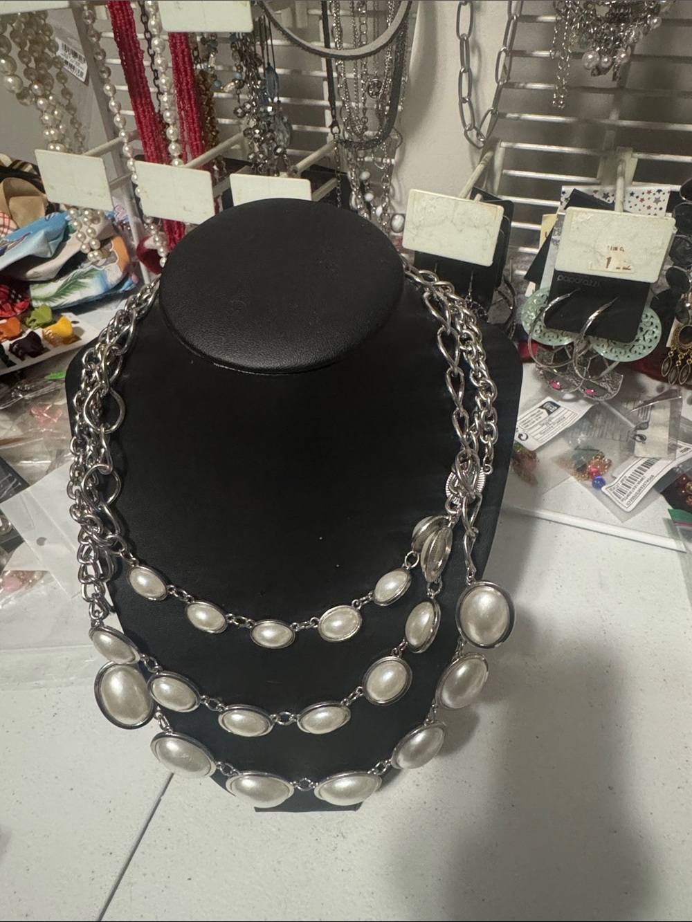 Silver Multi-Strand Oval Statement Necklace